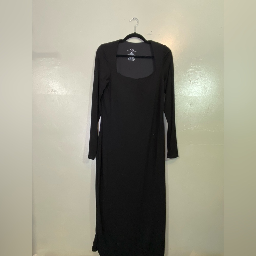 Klassy Network Black Long Sleeve Square Neck Maxi Dress